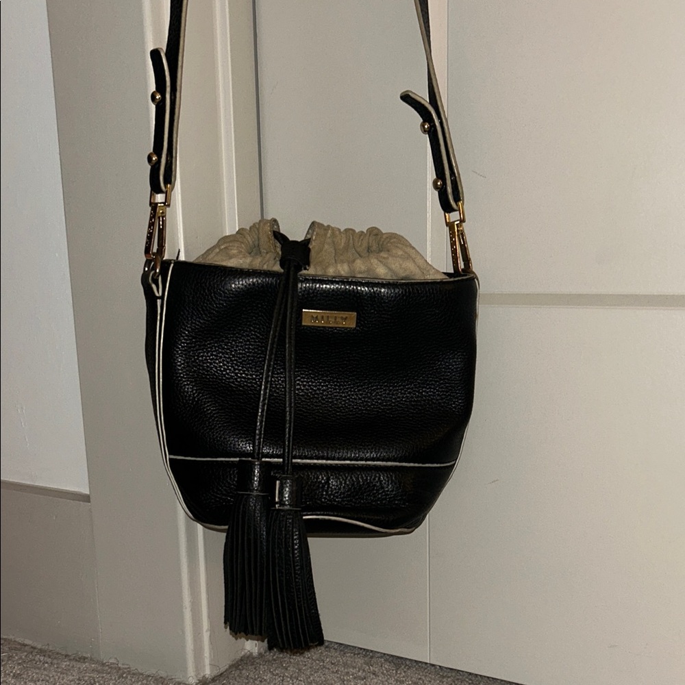 Milly Black Leather Bucket Bag with Tassel